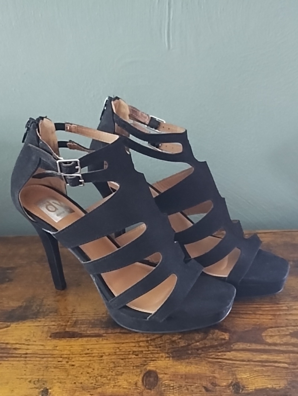 Y2K Dolce Vita DV Cage Stiletto Heels Women's 8 Black Leanne Strappy Zipper